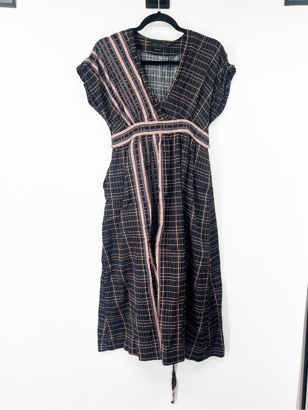Hatch Carolina Dusty Black Rose Plaid Maternity Midi Dress